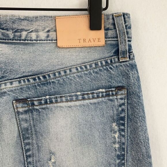 Trave Blue Denim Distressed Constance Cropped Jeans Eve of Destruction Size 29 - Picture 8 of 12